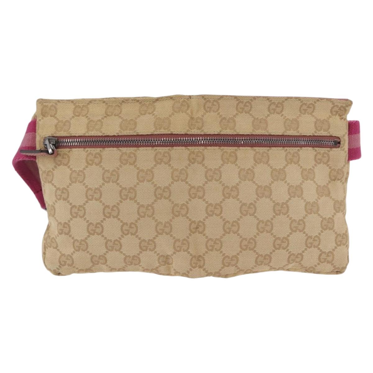 GUCCI GG Canvas Sherry Line Waist bag Beige Silver pink 28566 Auth 173858