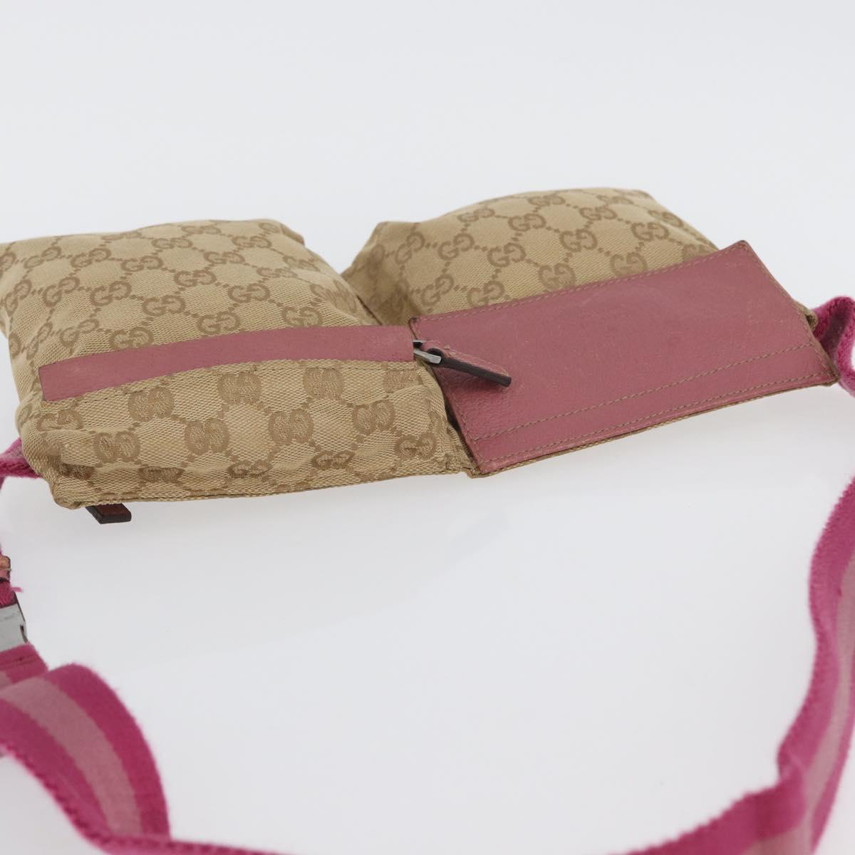GUCCI GG Canvas Sherry Line Waist bag Beige Silver pink 28566 Auth 173858
