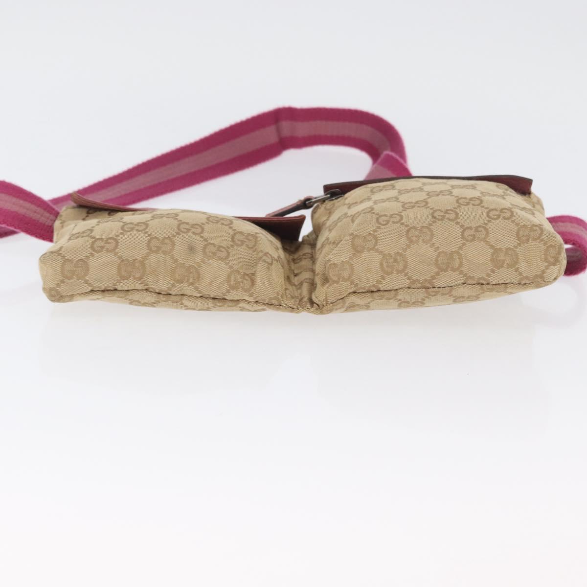 GUCCI GG Canvas Sherry Line Waist bag Beige Silver pink 28566 Auth 173858