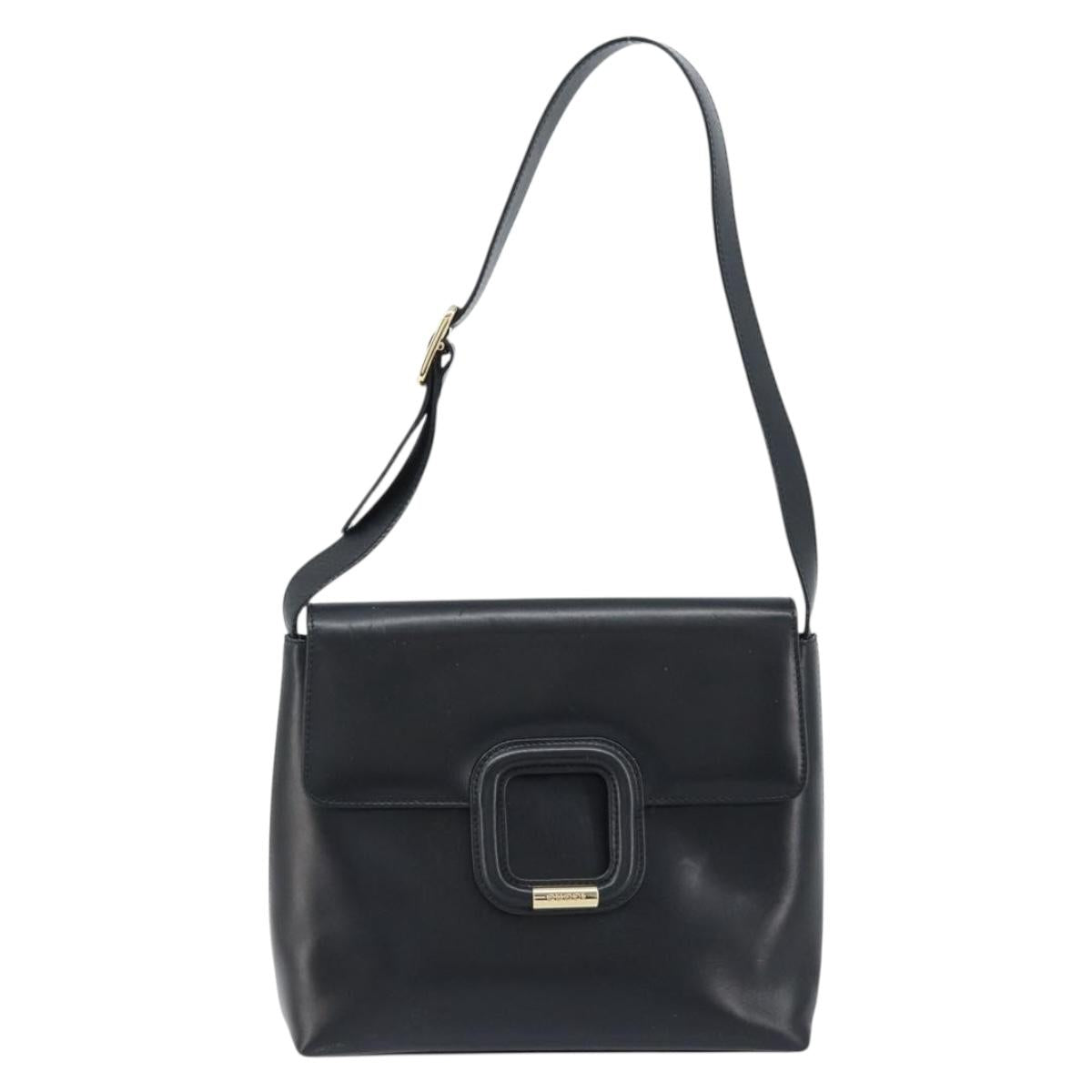GUCCI Shoulder Bag Leather Black Gold 001 1998 1785 Auth 173859