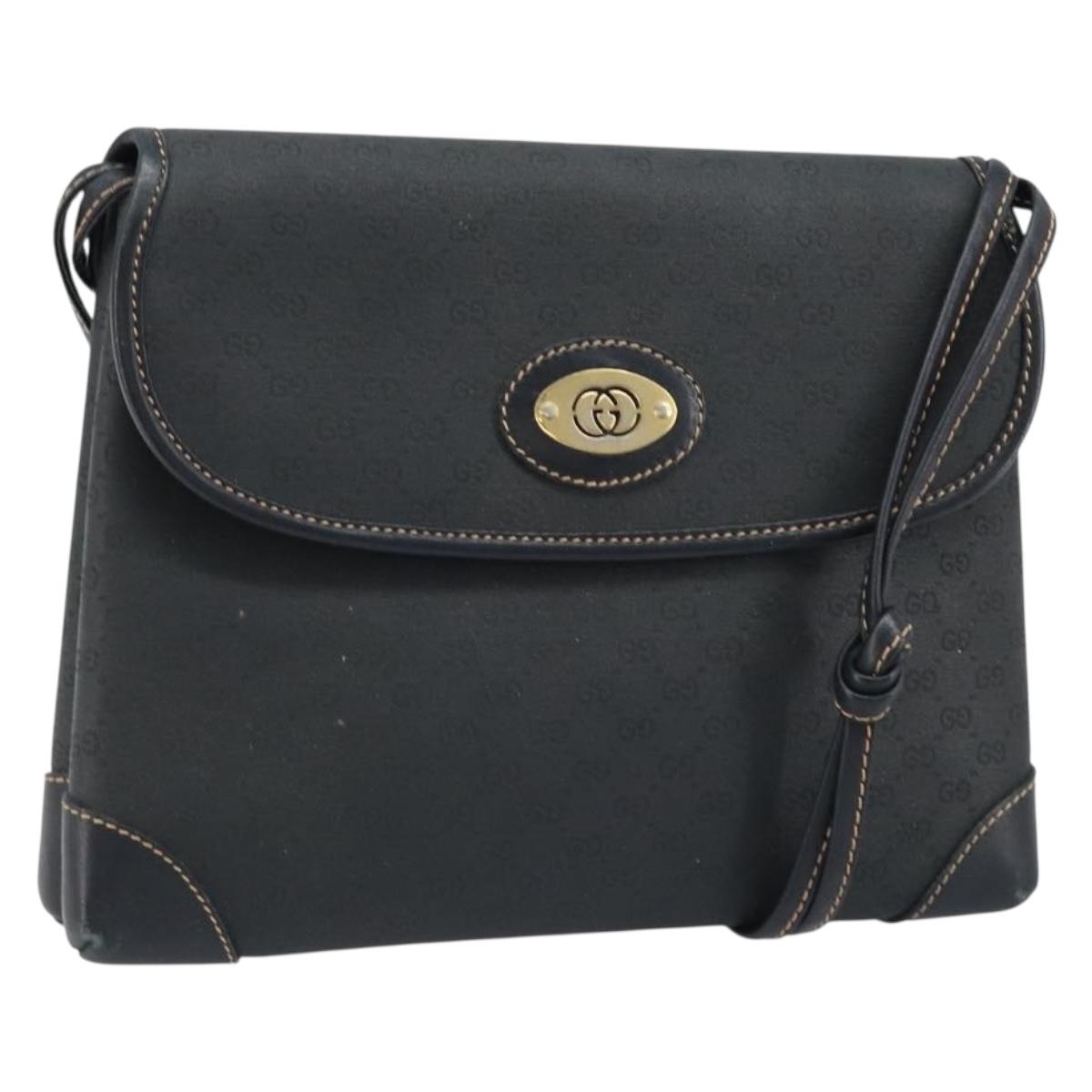 GUCCI Micro GG Supreme Shoulder Bag PVC Black Gold 007 92 5548 Auth 173860