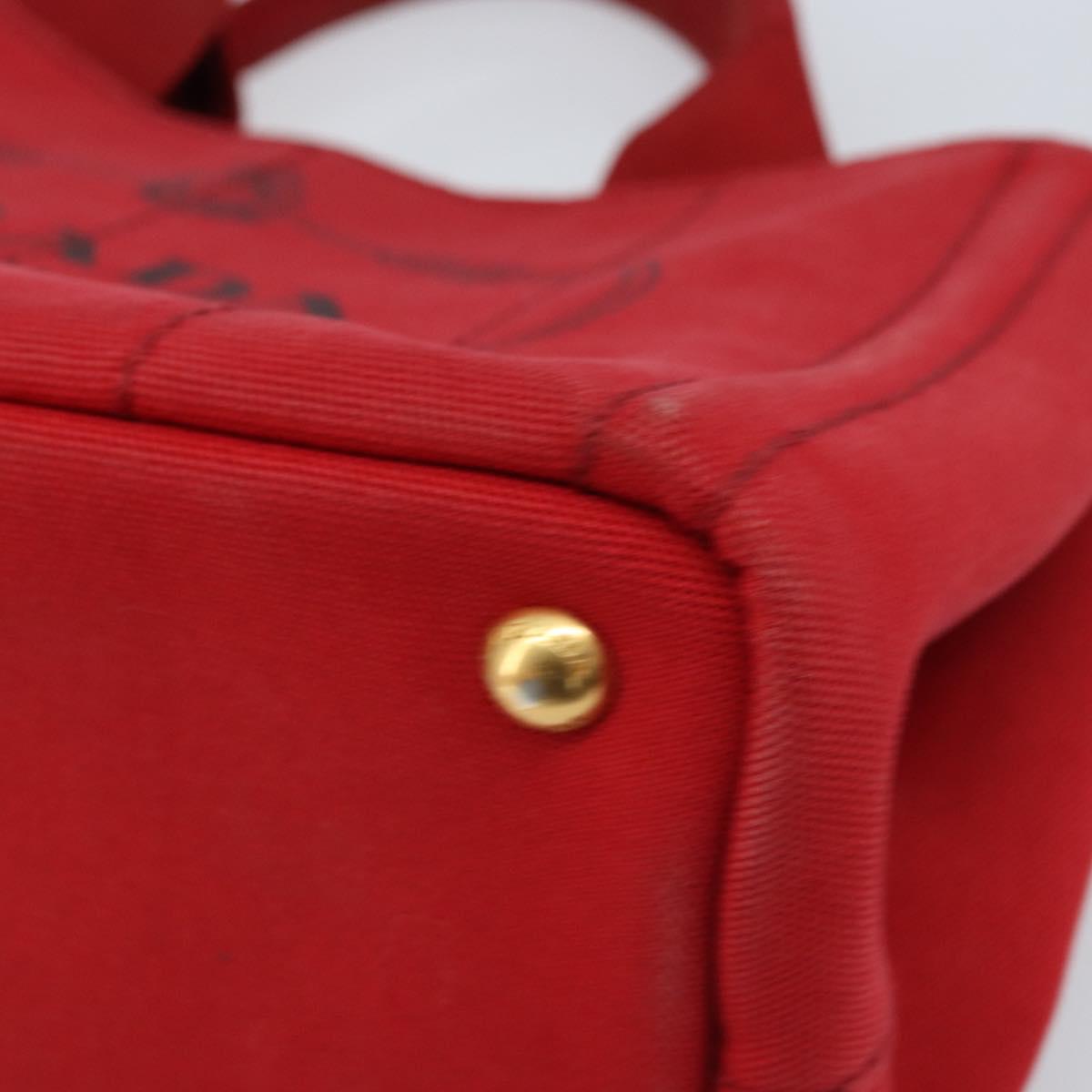 PRADA Canapa PM Hand Bag Canvas Red Gold Auth 173862