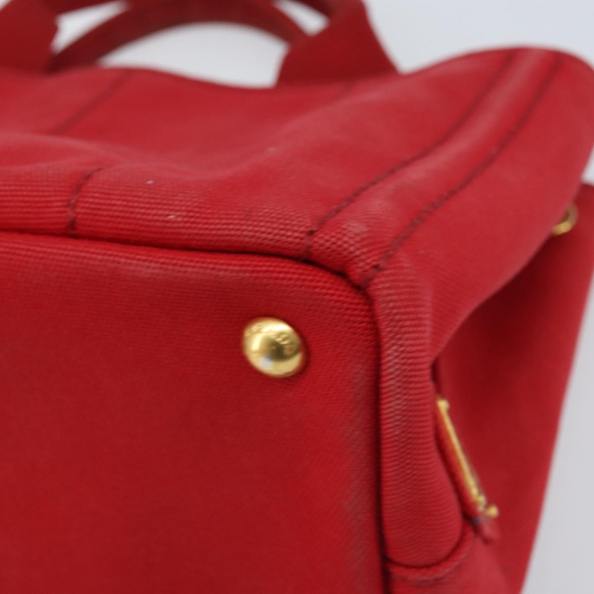 PRADA Canapa PM Hand Bag Canvas Red Gold Auth 173862