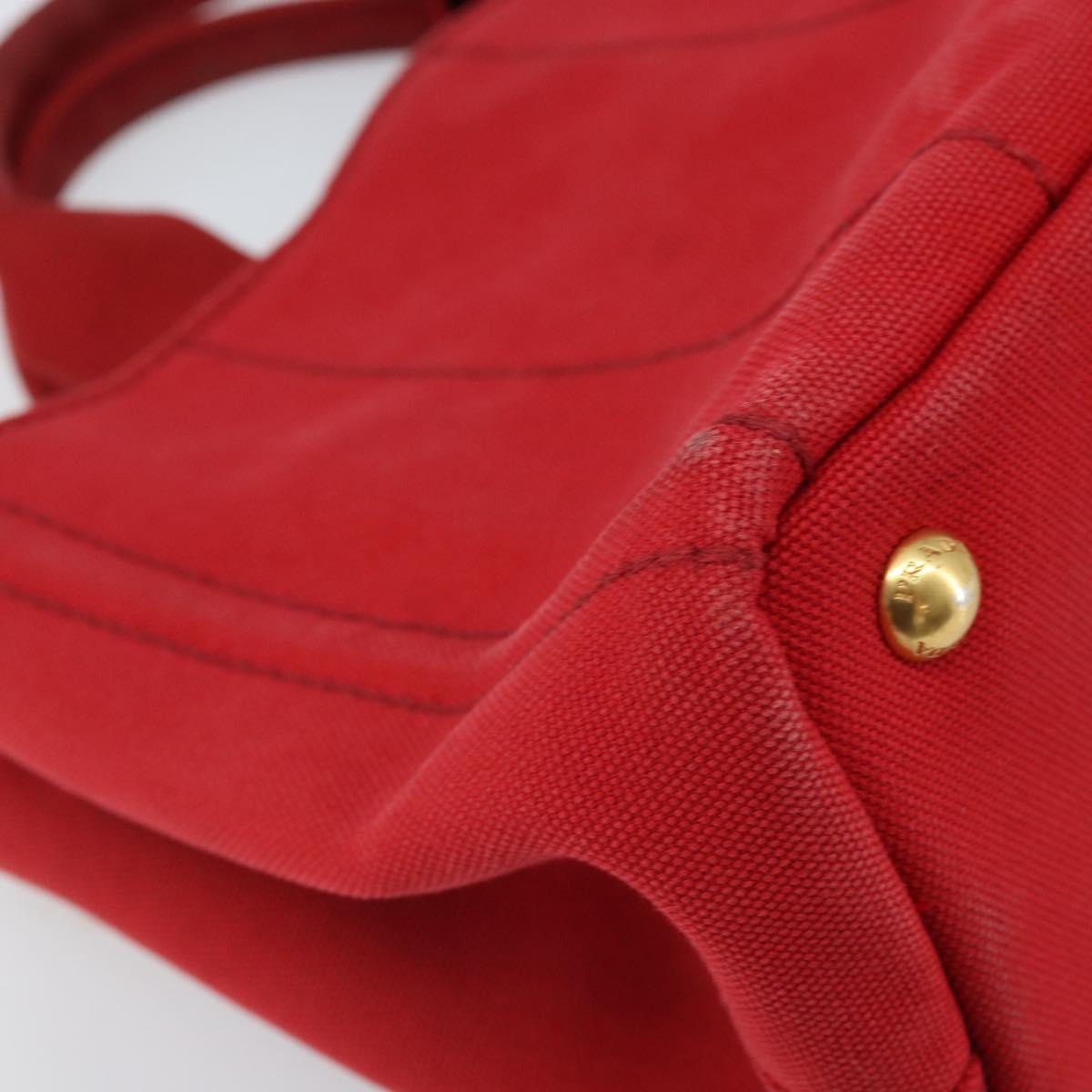 PRADA Canapa PM Hand Bag Canvas Red Gold Auth 173862