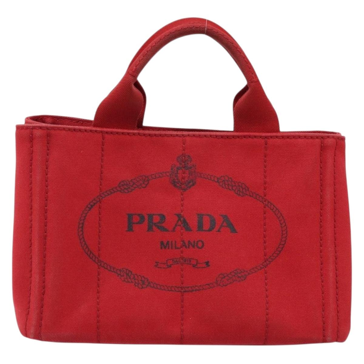 PRADA Canapa PM Hand Bag Canvas Red Gold Auth 173862