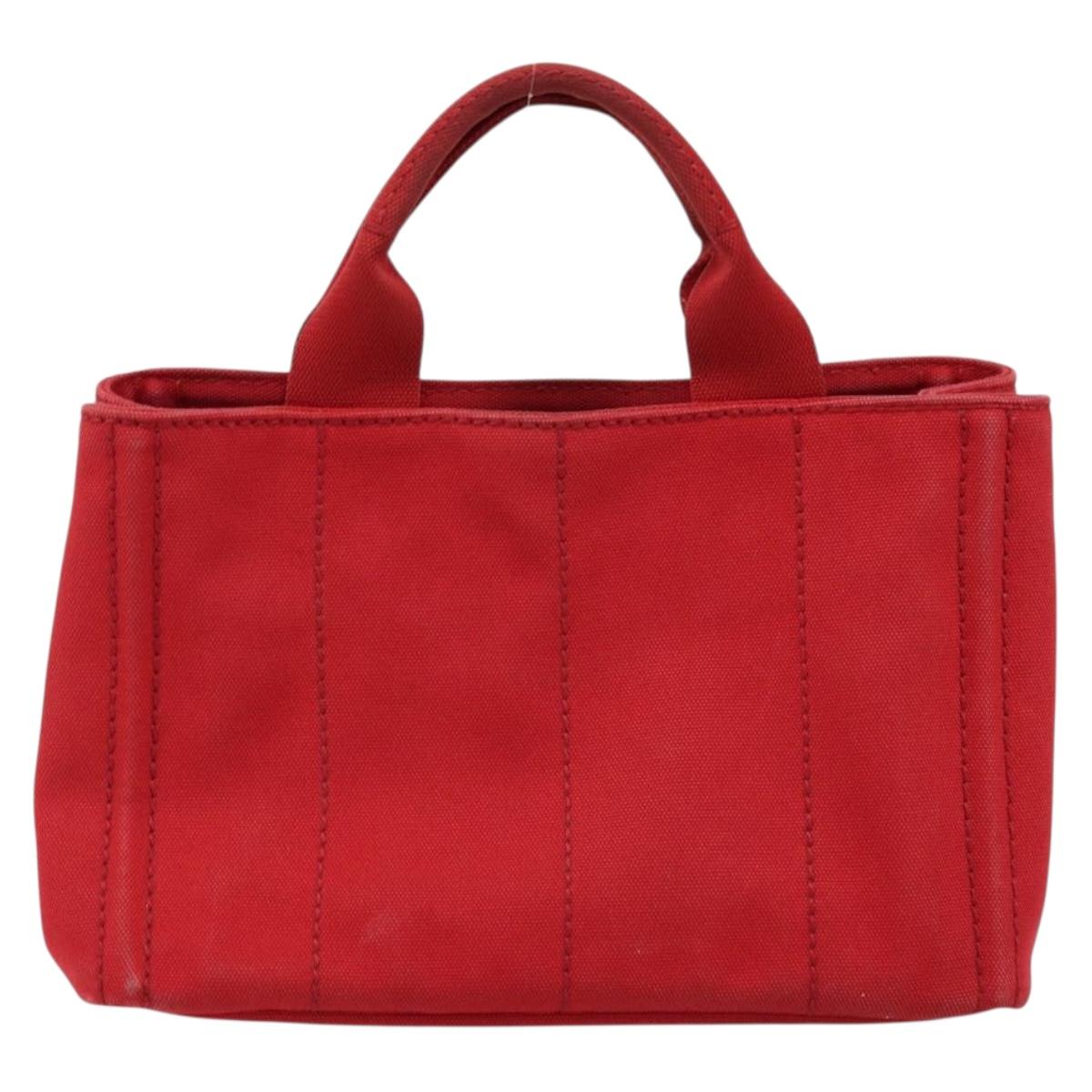 PRADA Canapa PM Hand Bag Canvas Red Gold Auth 173862