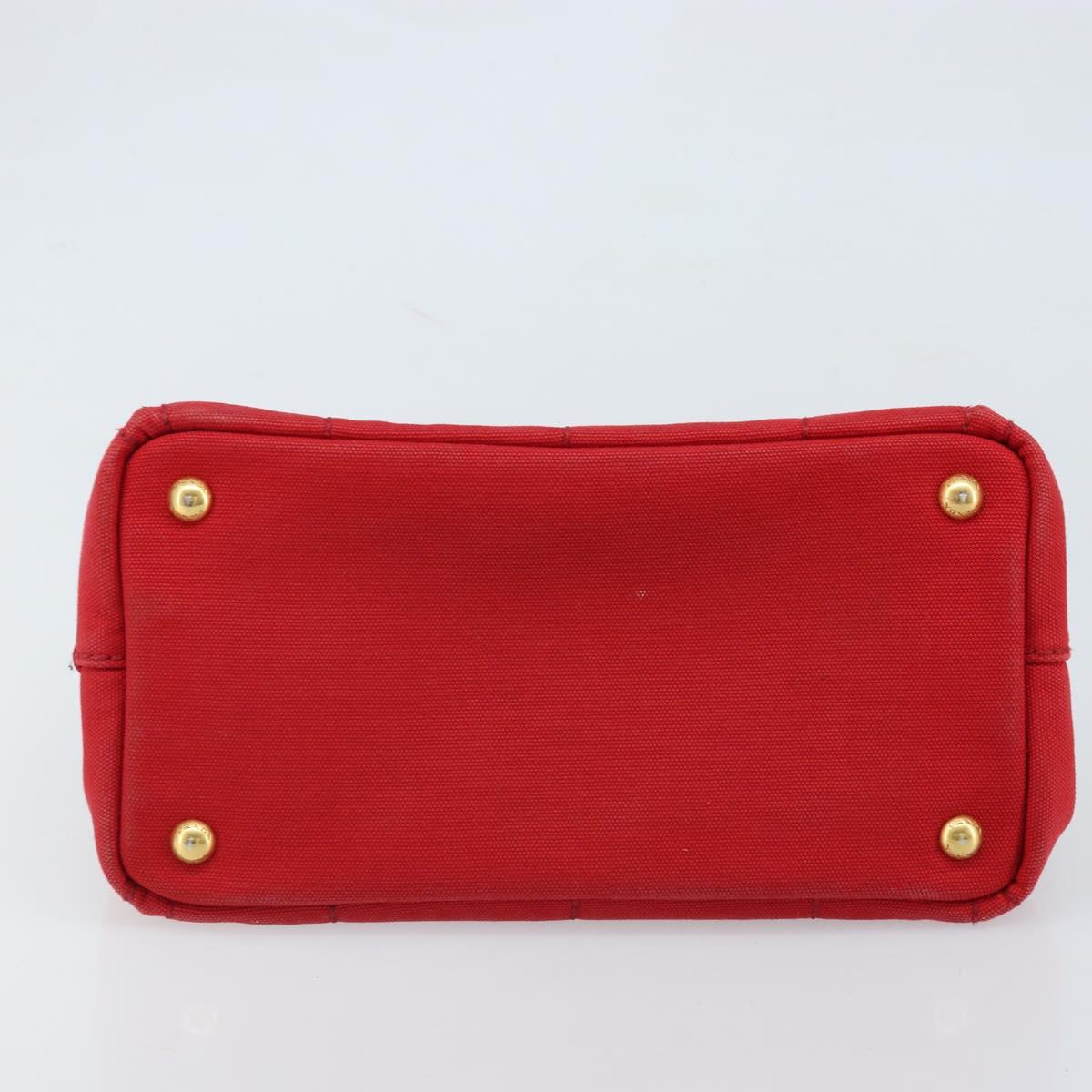 PRADA Canapa PM Hand Bag Canvas Red Gold Auth 173862