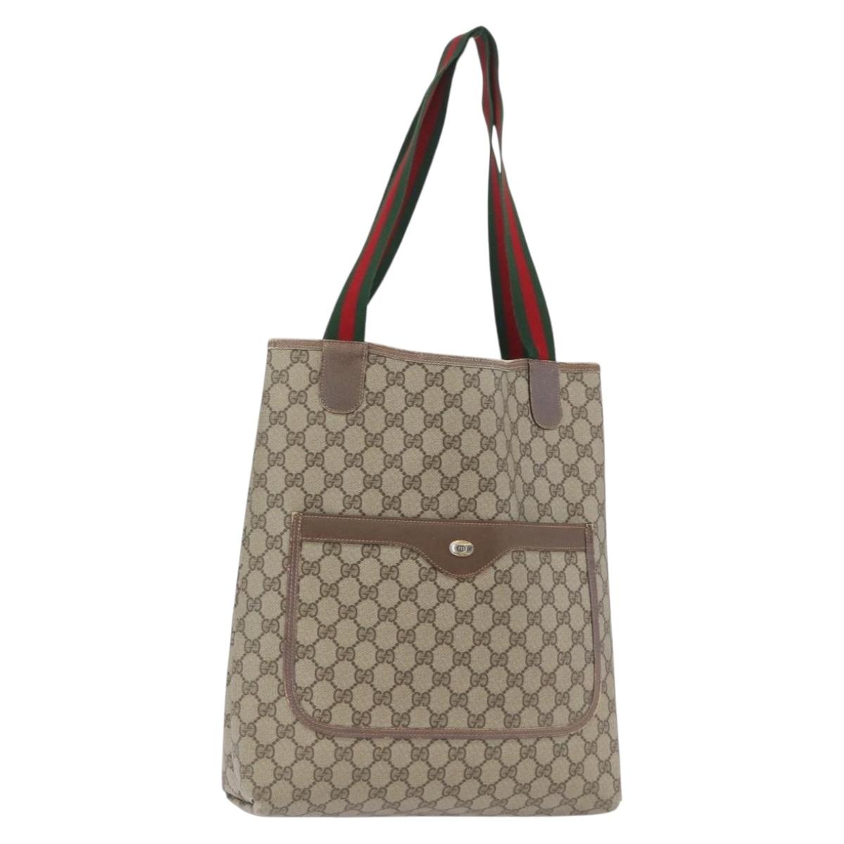 GUCCI GG Supreme Web Sherry Line Tote Bag PVC Beige Red 39 02 0031 Auth 173865