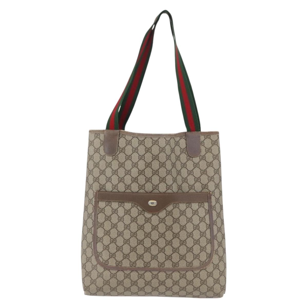 GUCCI GG Supreme Web Sherry Line Tote Bag PVC Beige Red 39 02 0031 Auth 173865