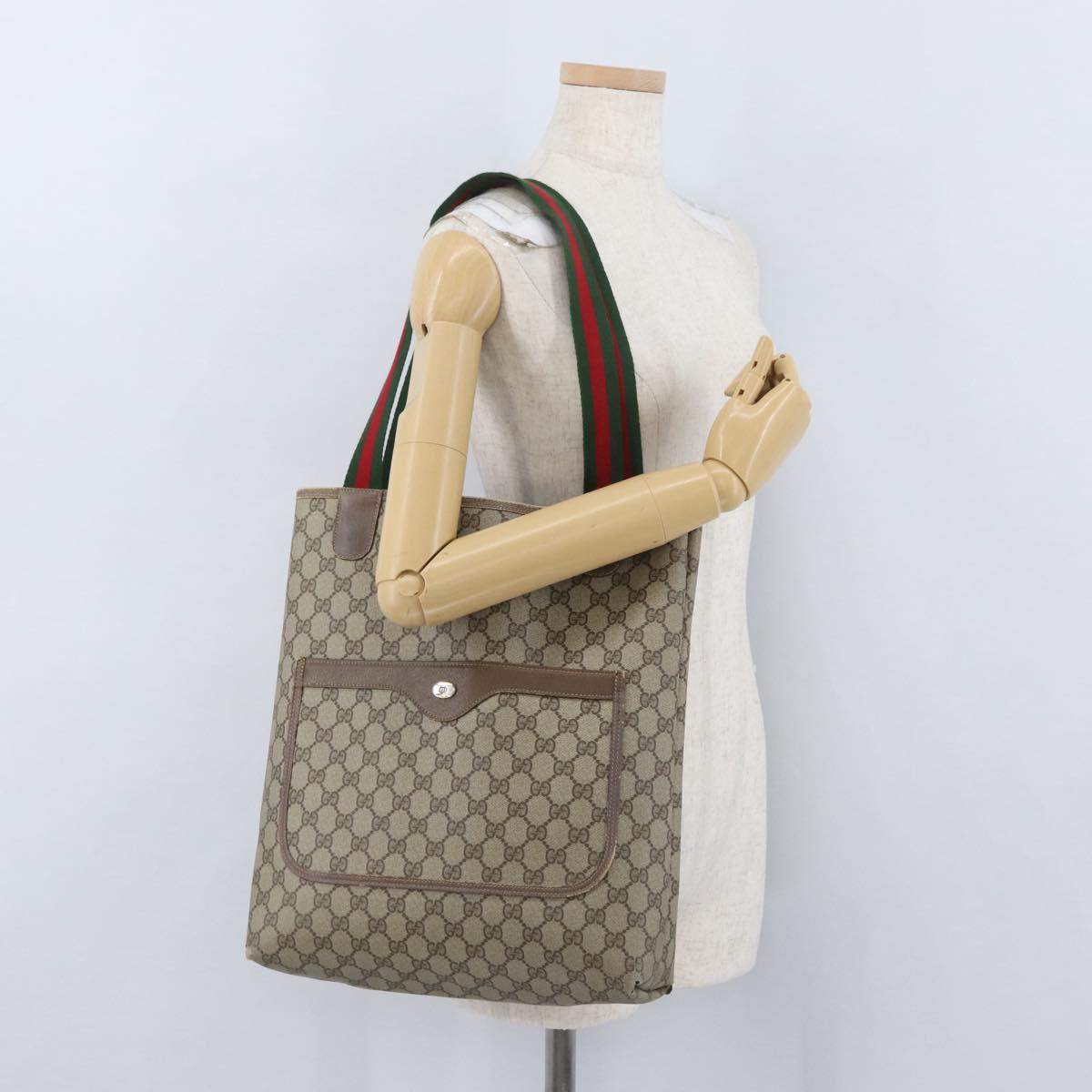 GUCCI GG Supreme Web Sherry Line Tote Bag PVC Beige Red 39 02 0031 Auth 173865