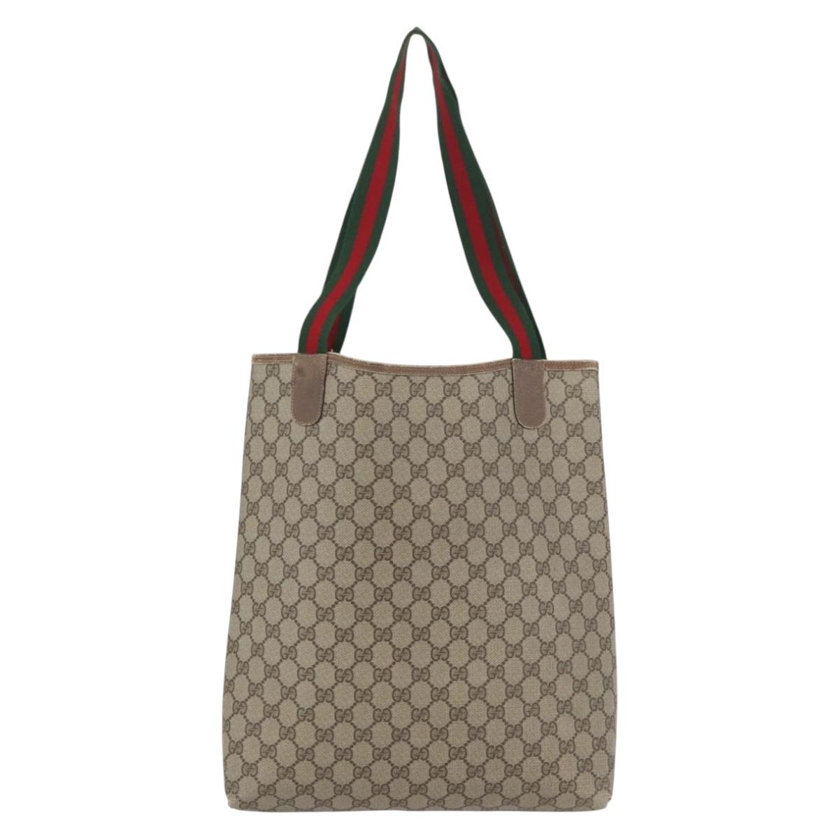 GUCCI GG Supreme Web Sherry Line Tote Bag PVC Beige Red 39 02 0031 Auth 173865