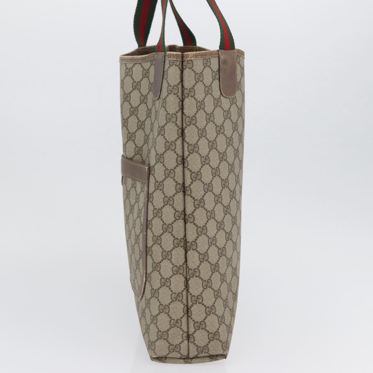 GUCCI GG Supreme Web Sherry Line Tote Bag PVC Beige Red 39 02 0031 Auth 173865
