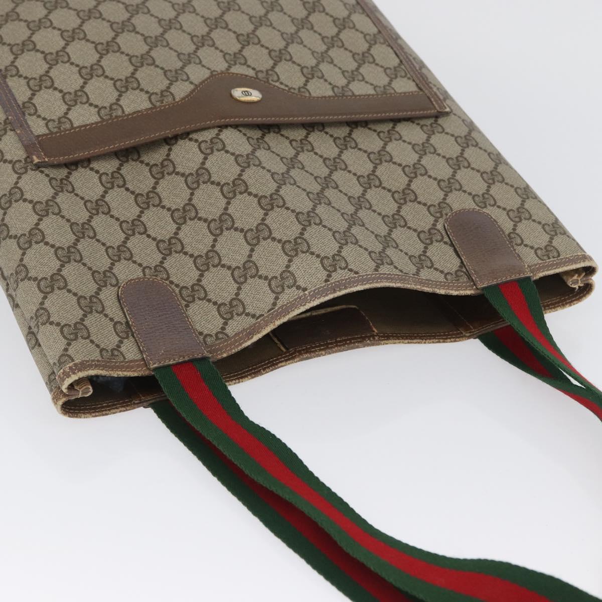 GUCCI GG Supreme Web Sherry Line Tote Bag PVC Beige Red 39 02 0031 Auth 173865