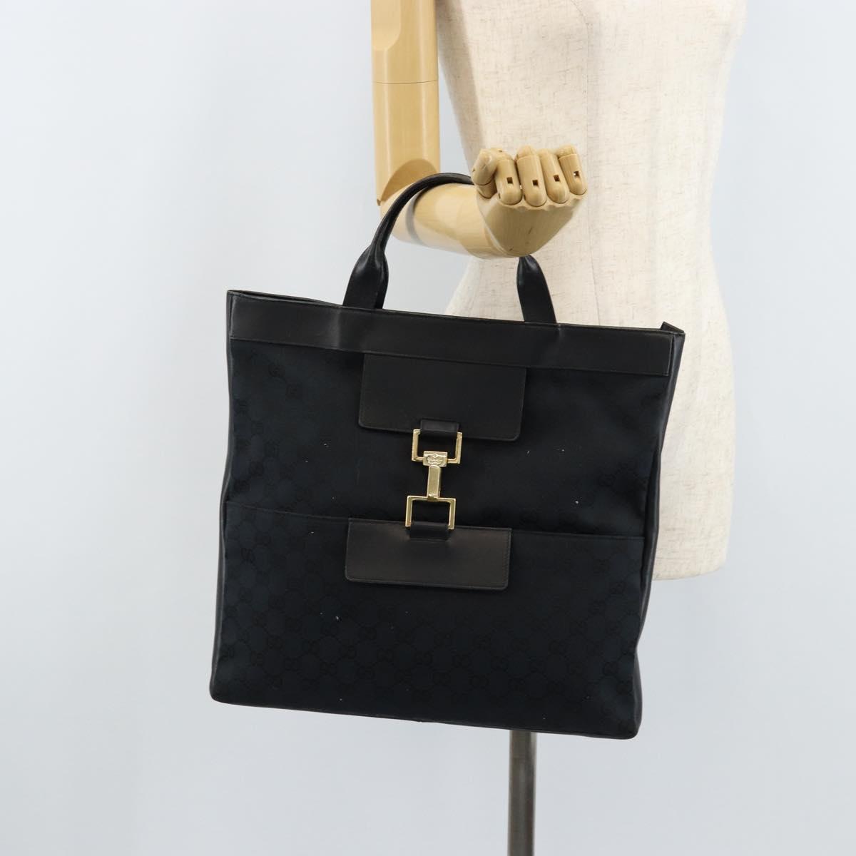 GUCCI GG Canvas Hand Bag Black Gold 001 4033 Auth 173867