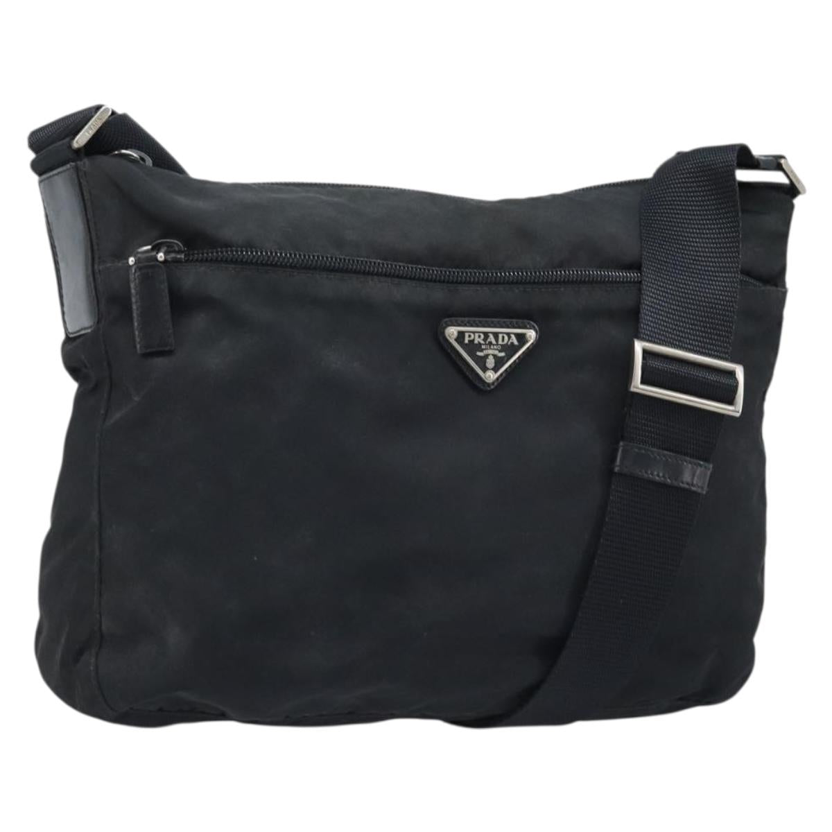PRADA Shoulder Bag Nylon Black Silver Auth 173868