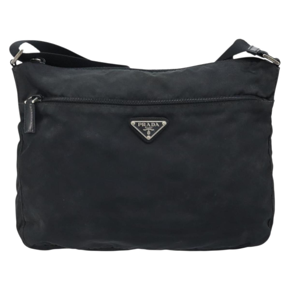 PRADA Shoulder Bag Nylon Black Silver Auth 173868