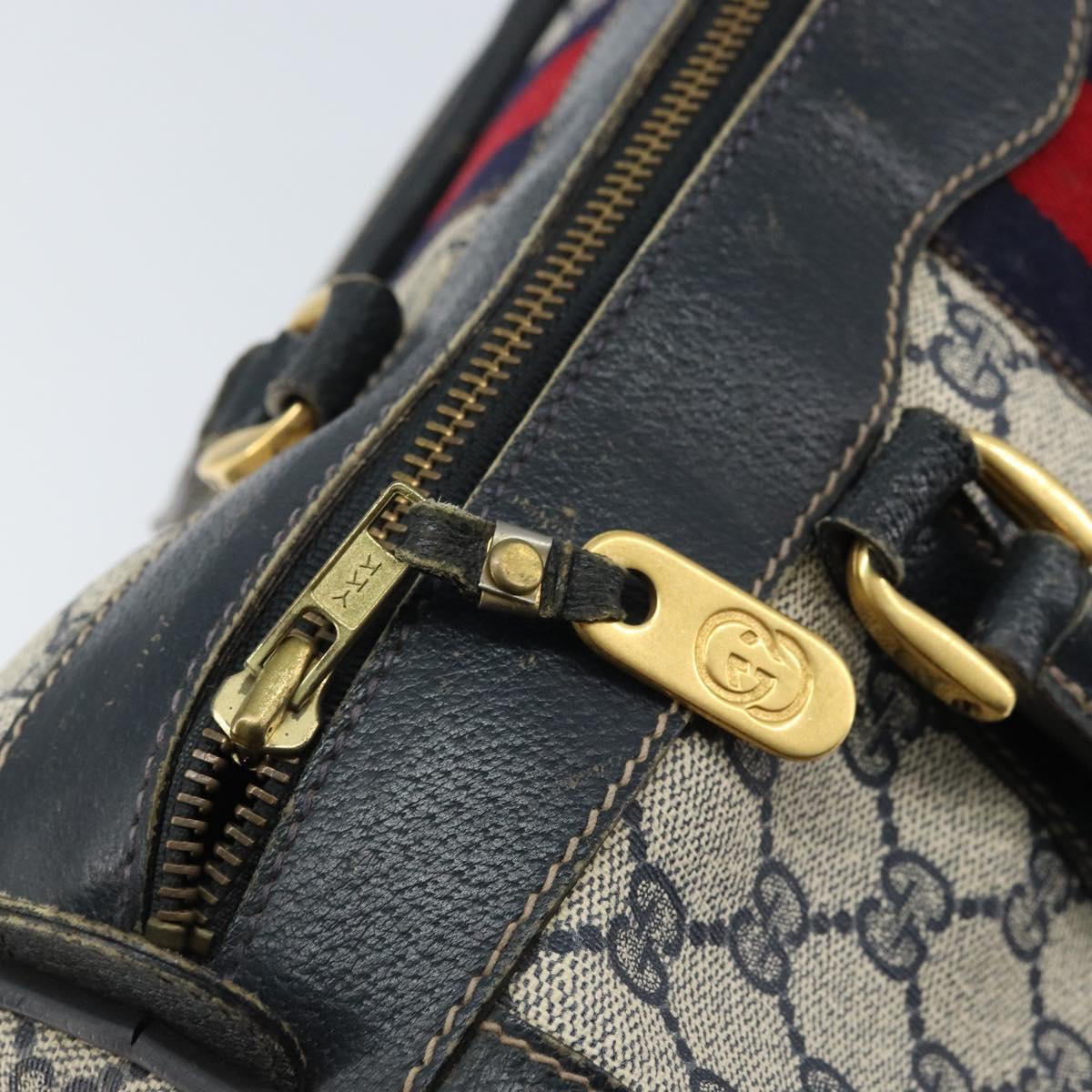 GUCCI GG Supreme Sherry Line Hand Bag PVC Navy Gold Red Auth 173870
