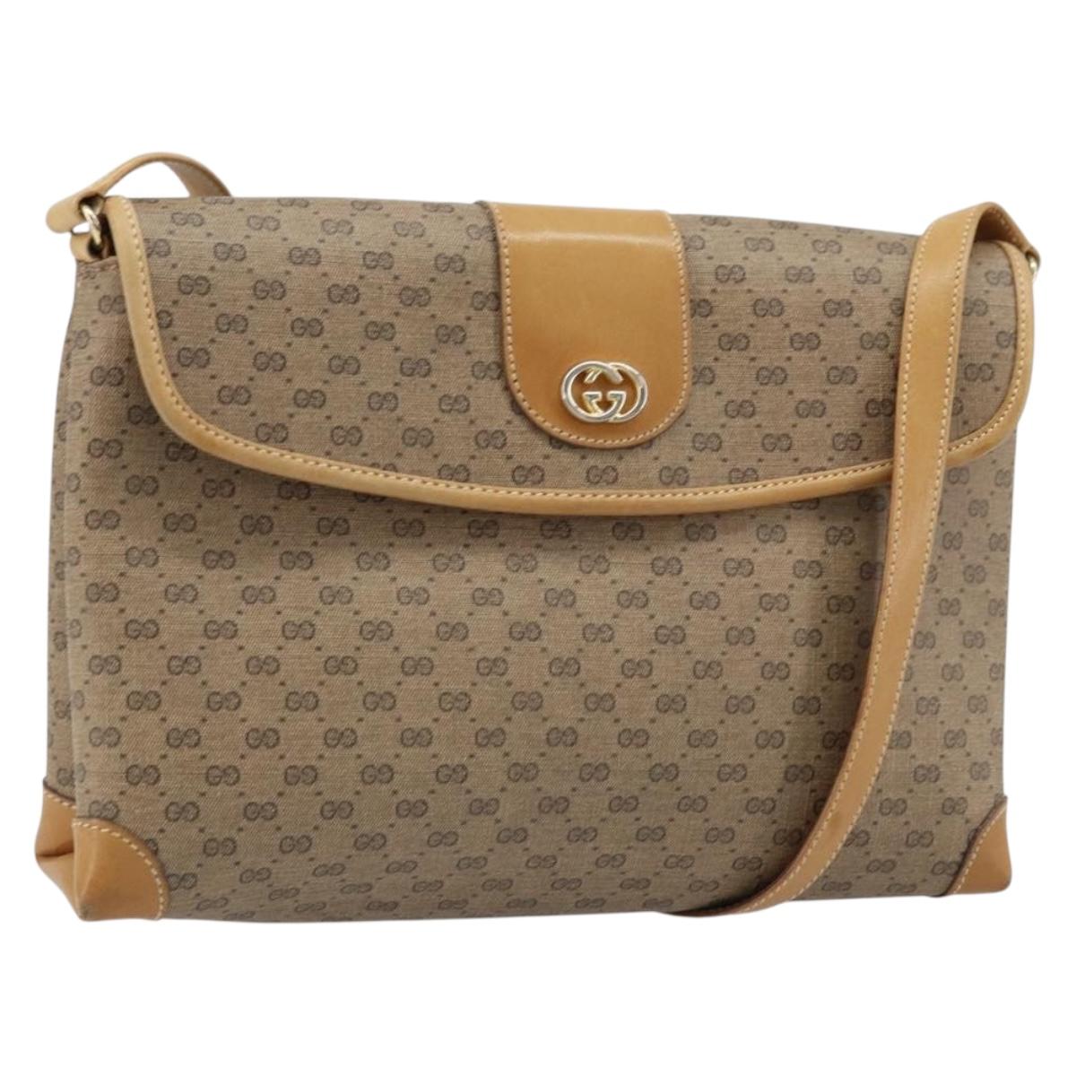 GUCCI Micro GG Supreme Shoulder Bag PVC Beige Gold Auth 173871