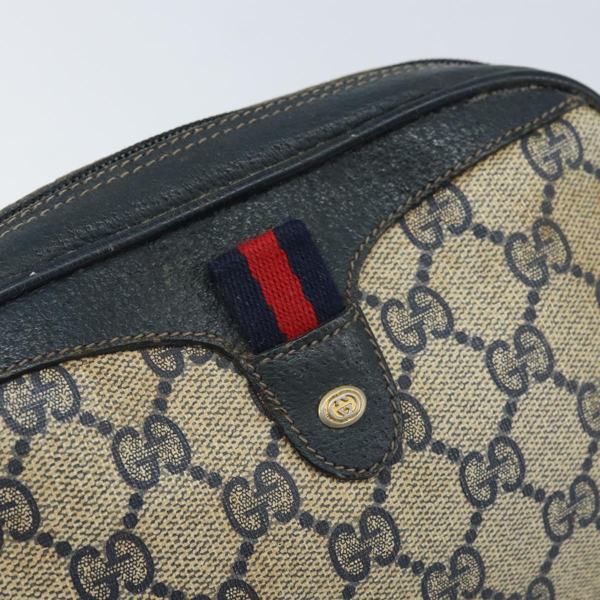 GUCCI GG Supreme Sherry Line Shoulder Bag PVC Navy Red 156 02 066 Auth 173872