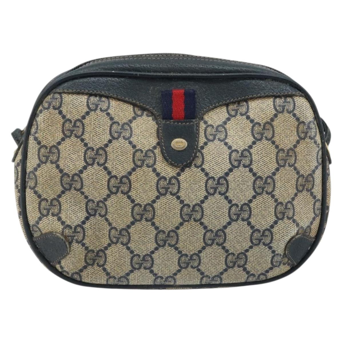 GUCCI GG Supreme Sherry Line Shoulder Bag PVC Navy Red 156 02 066 Auth 173872