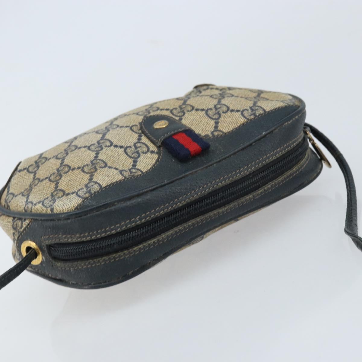 GUCCI GG Supreme Sherry Line Shoulder Bag PVC Navy Red 156 02 066 Auth 173872