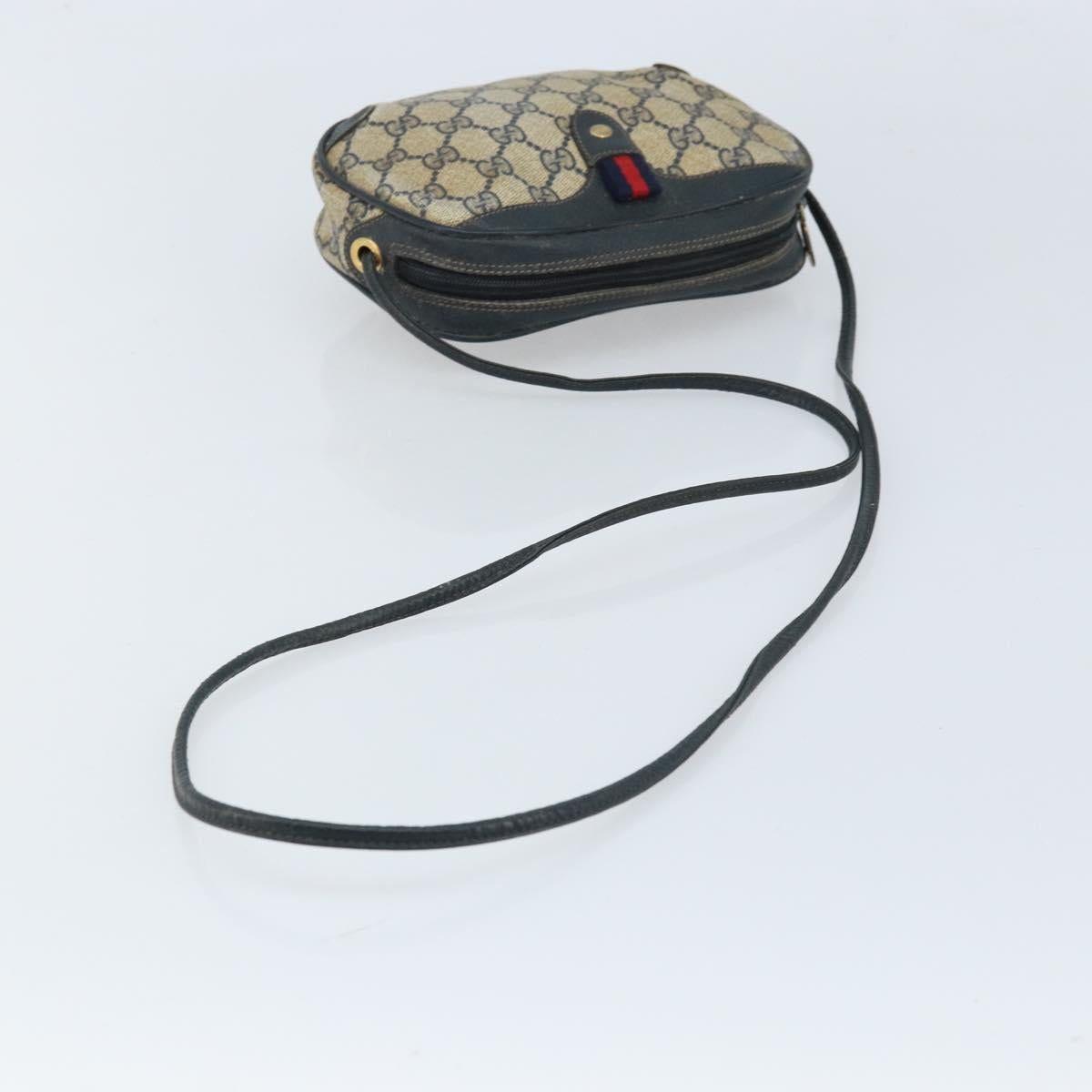 GUCCI GG Supreme Sherry Line Shoulder Bag PVC Navy Red 156 02 066 Auth 173872