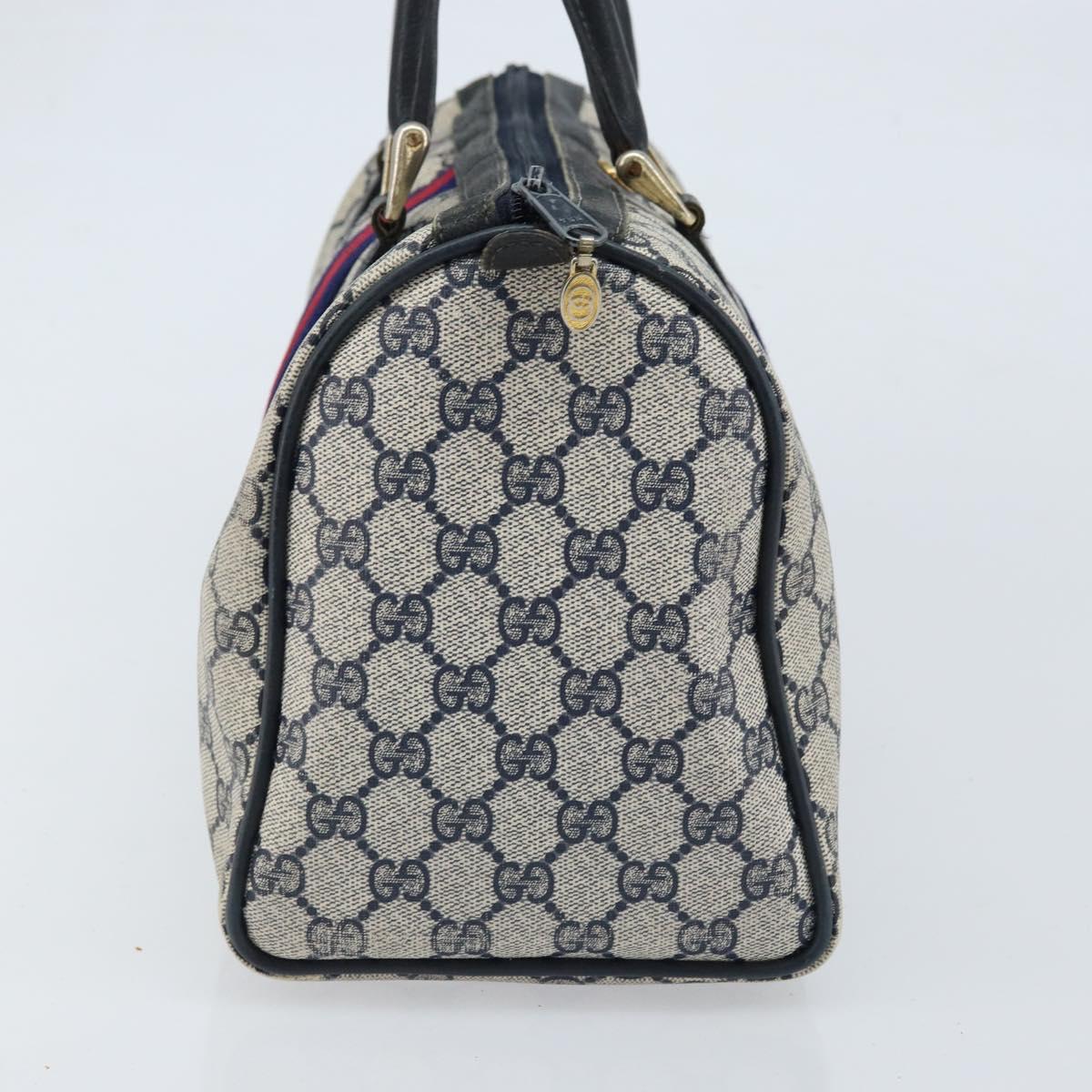 GUCCI GG Supreme Sherry Line Hand Bag PVC Navy Gold Red 012 3842 58 Auth 173873