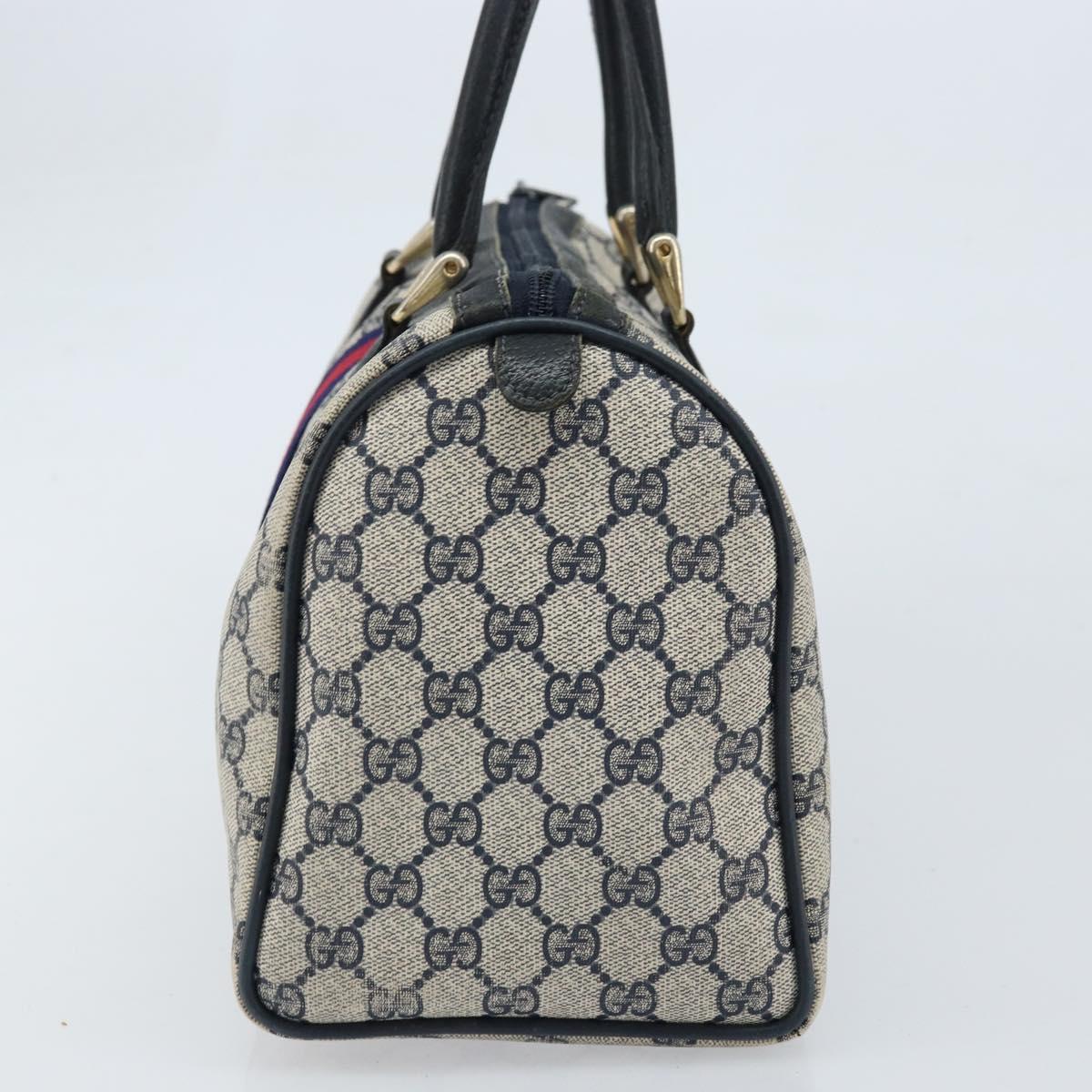 GUCCI GG Supreme Sherry Line Hand Bag PVC Navy Gold Red 012 3842 58 Auth 173873