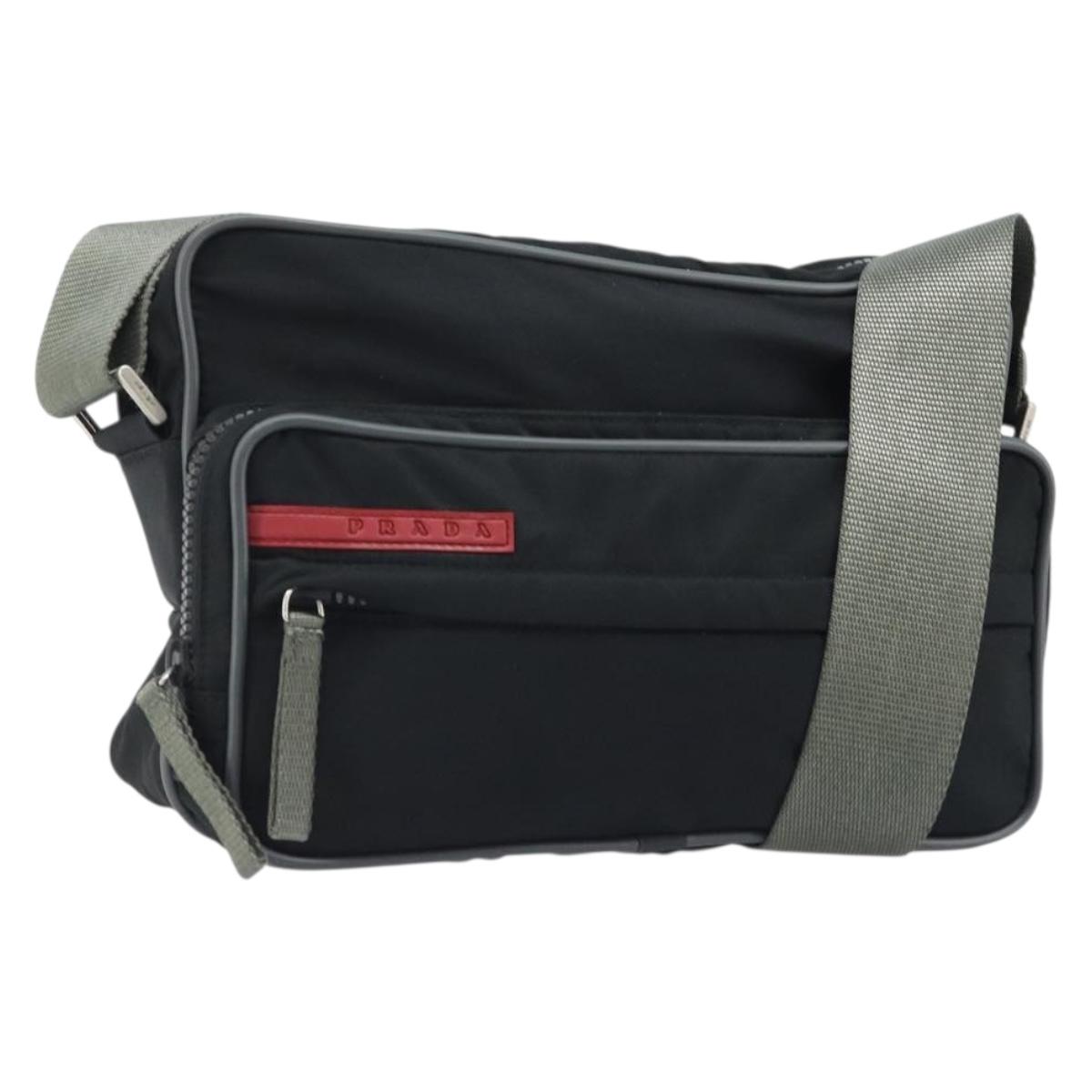 PRADA Sports Shoulder Bag Nylon Black Silver Auth 173877