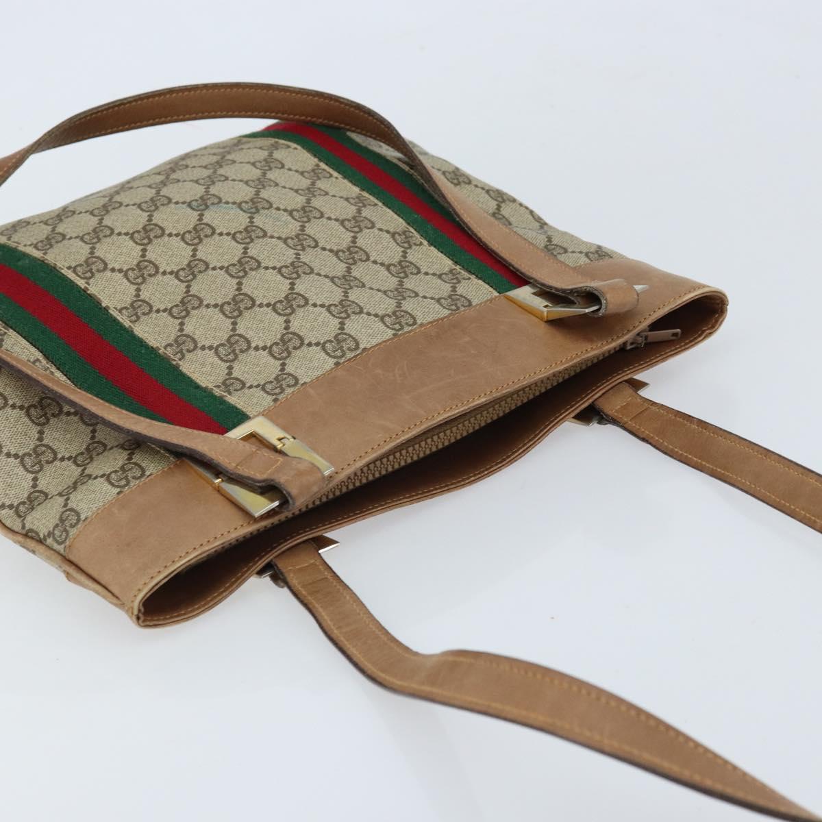 GUCCI GG Supreme Web Sherry Line Tote Bag PVC Beige Gold Auth 173878