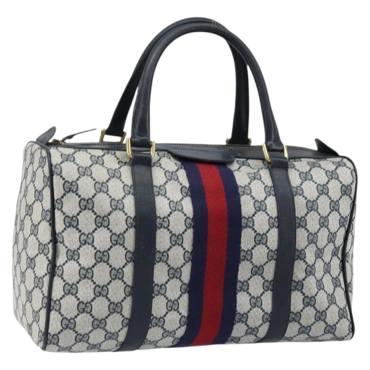 GUCCI GG Supreme Sherry Line Hand Bag PVC Navy Red Auth 173883