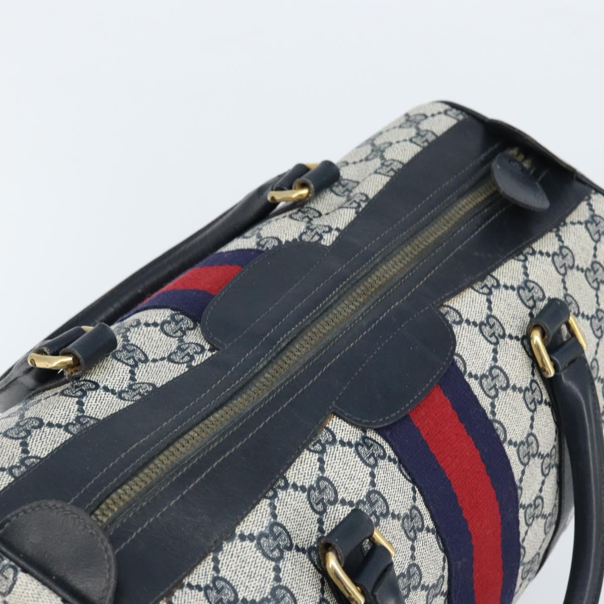 GUCCI GG Supreme Sherry Line Hand Bag PVC Navy Red Auth 173883