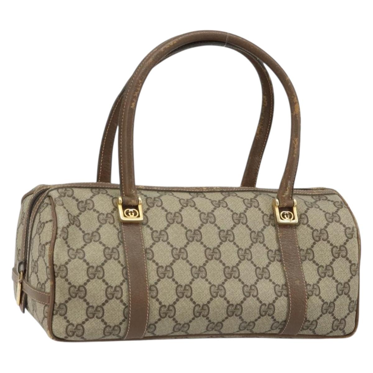GUCCI GG Supreme Hand Bag PVC Beige Gold Auth 173885