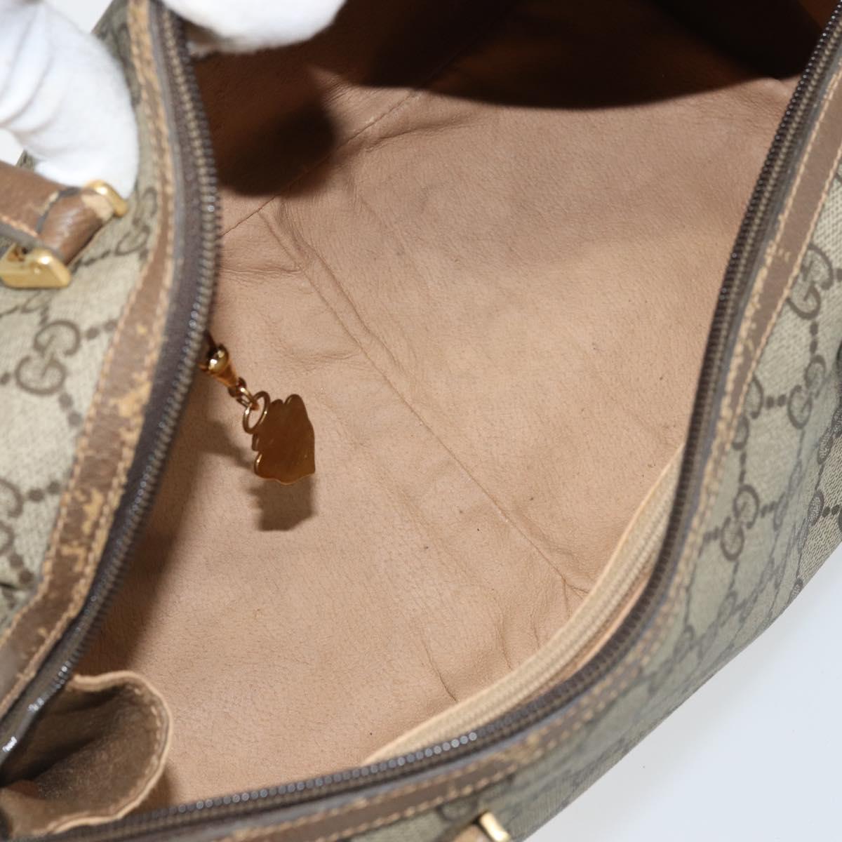GUCCI GG Supreme Hand Bag PVC Beige Gold Auth 173885
