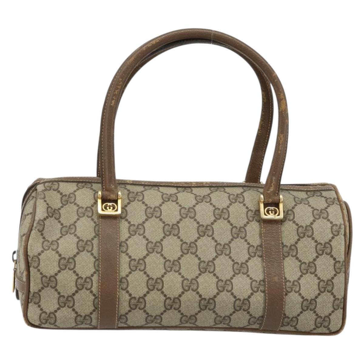 GUCCI GG Supreme Hand Bag PVC Beige Gold Auth 173885