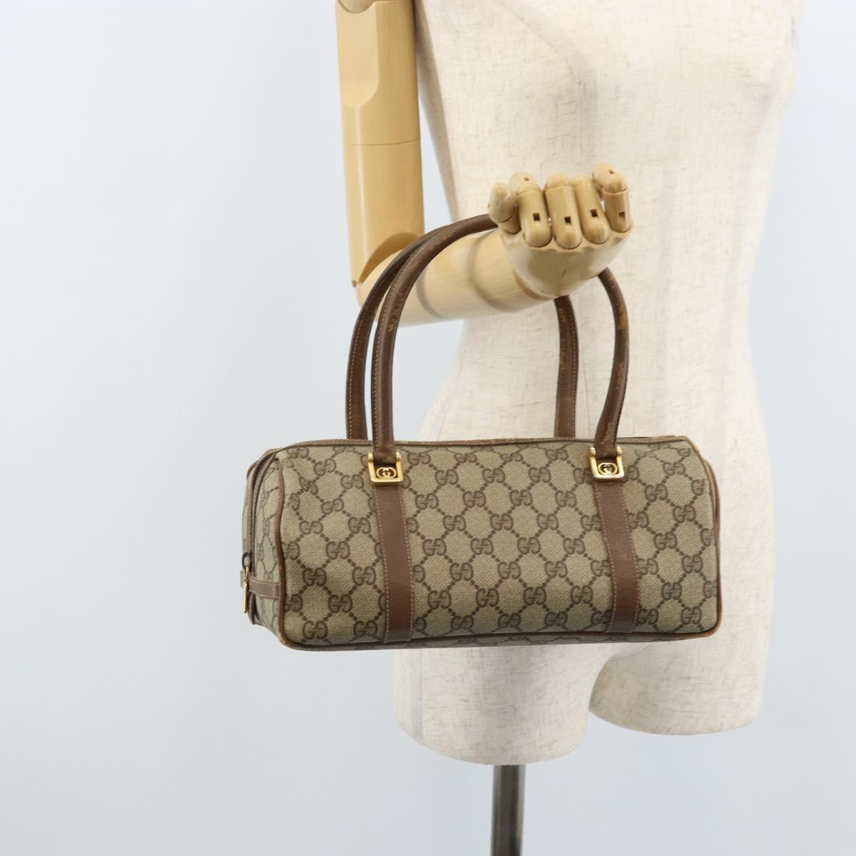 GUCCI GG Supreme Hand Bag PVC Beige Gold Auth 173885