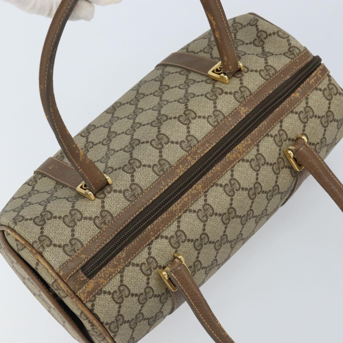 GUCCI GG Supreme Hand Bag PVC Beige Gold Auth 173885