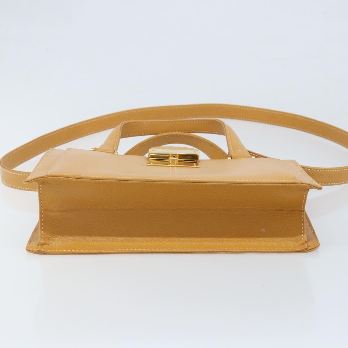 GUCCI Hand Bag Leather 2way Beige Gold Auth 173886