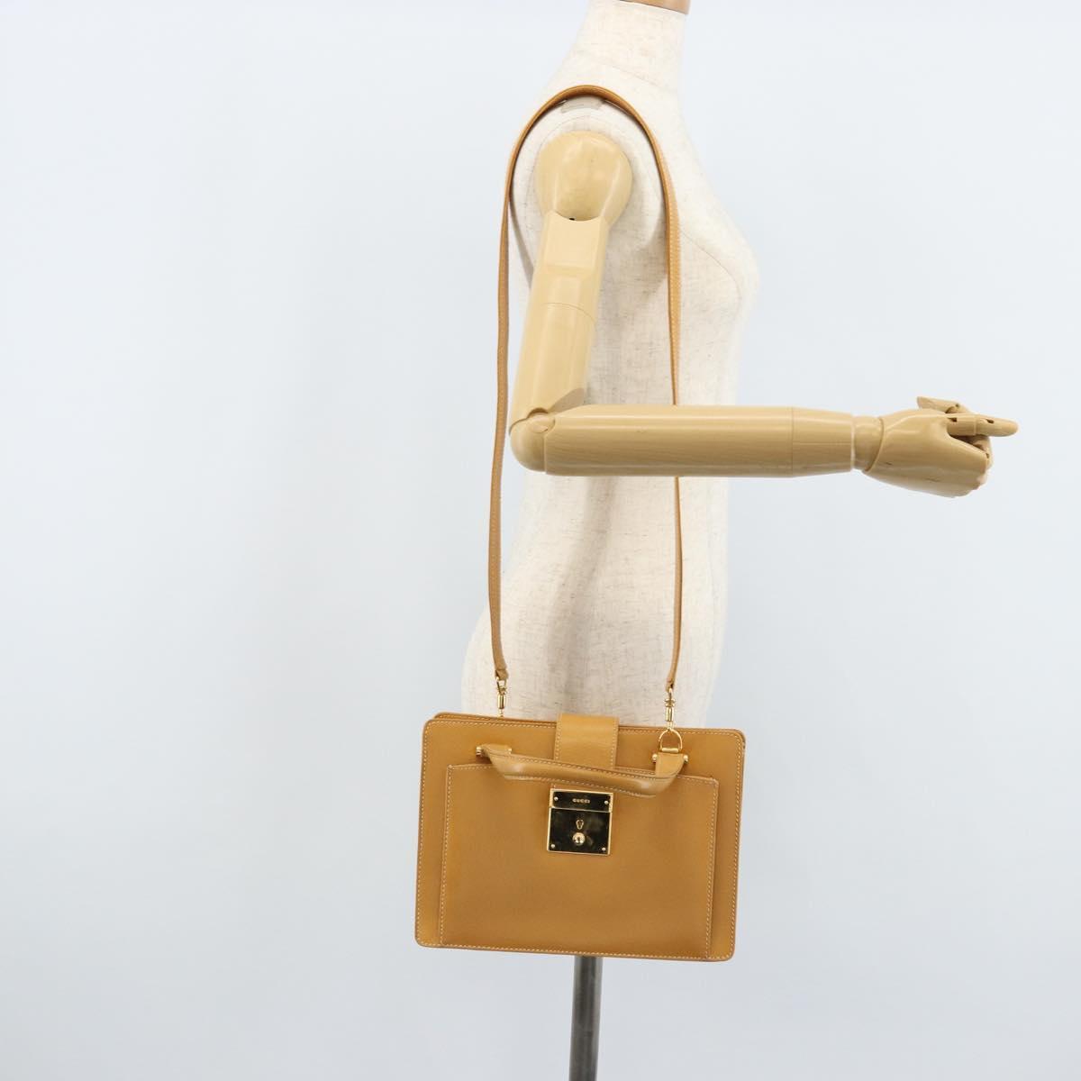 GUCCI Hand Bag Leather 2way Beige Gold Auth 173886
