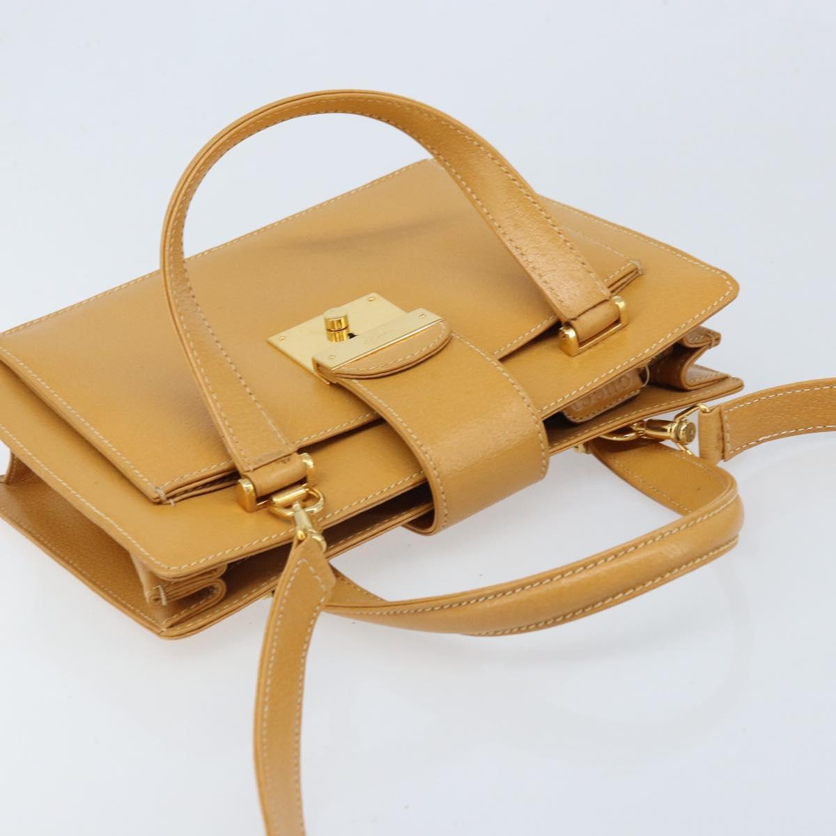 GUCCI Hand Bag Leather 2way Beige Gold Auth 173886