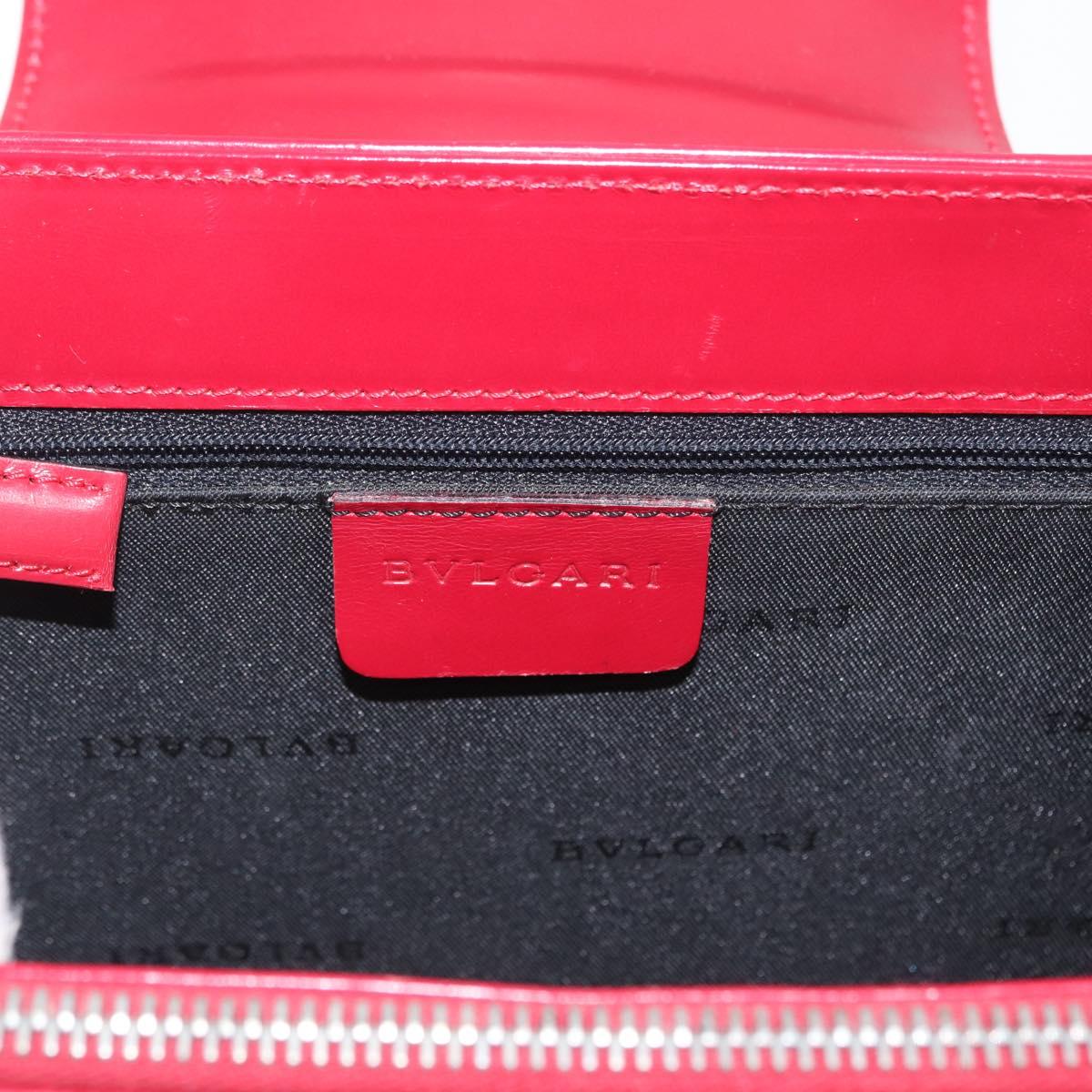 BVLGARI Hand Bag Leather 2way Red Silver Auth 173889A