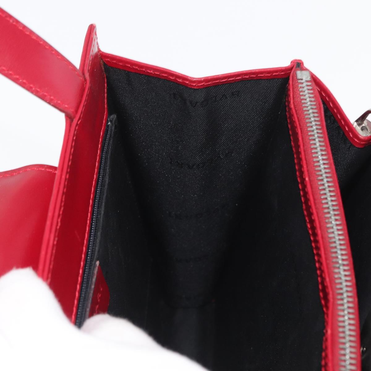 BVLGARI Hand Bag Leather 2way Red Silver Auth 173889A