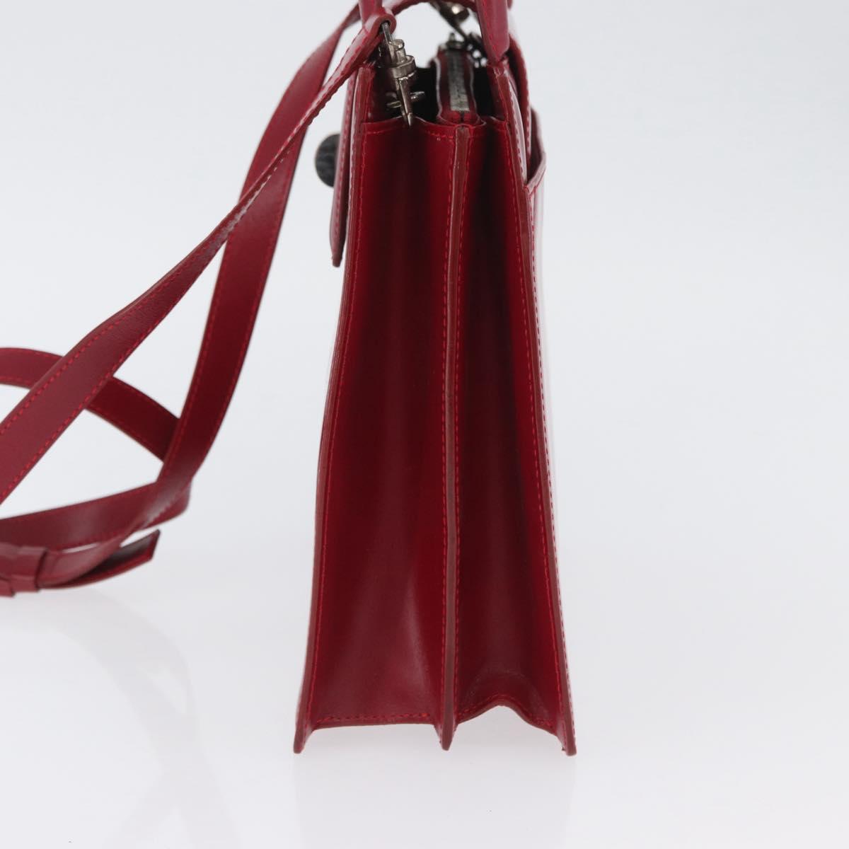 BVLGARI Hand Bag Leather 2way Red Silver Auth 173889A