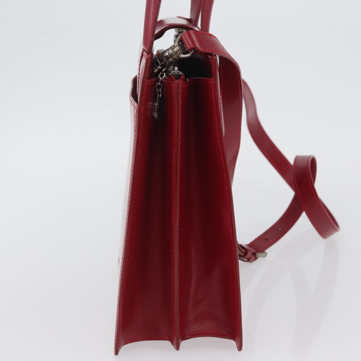 BVLGARI Hand Bag Leather 2way Red Silver Auth 173889A