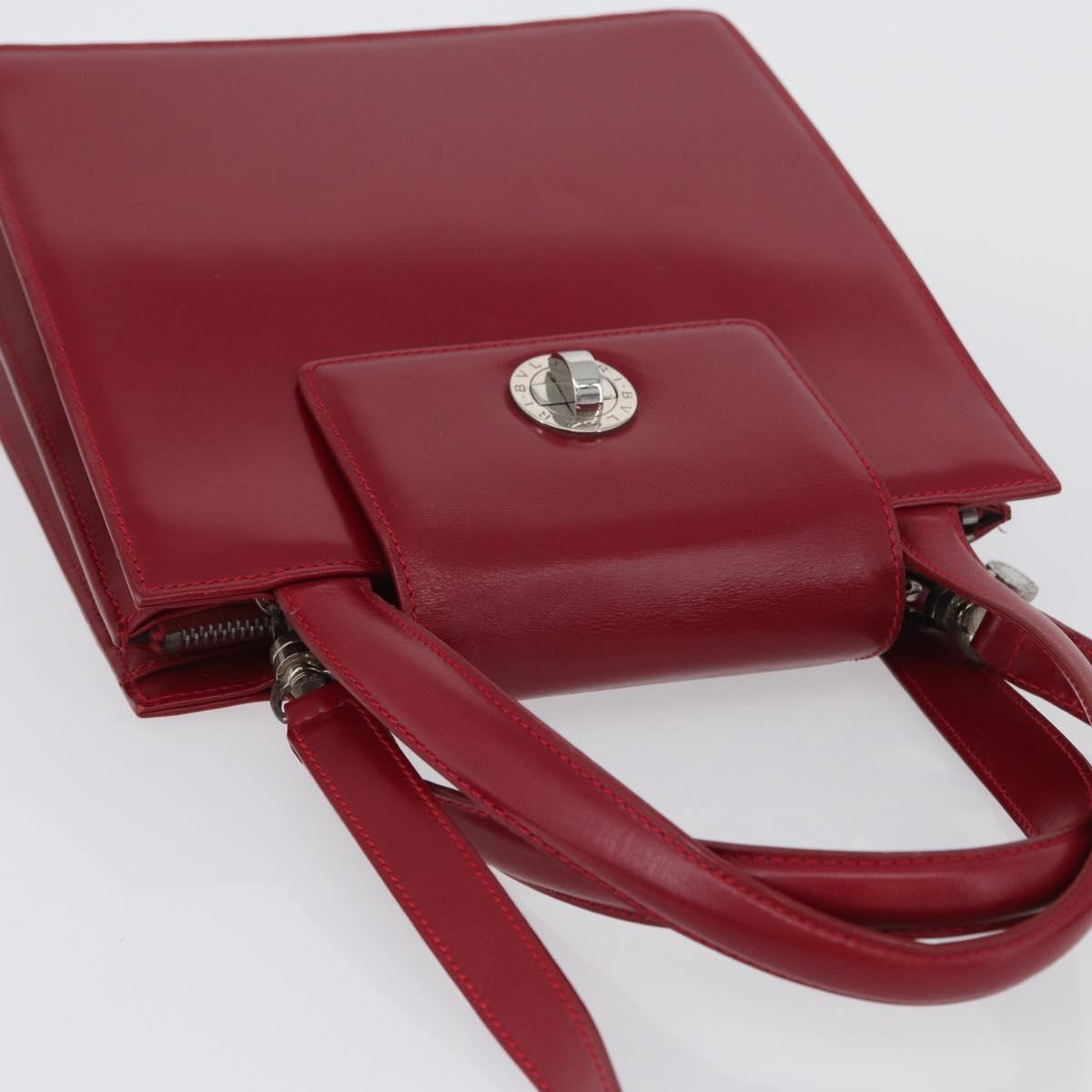 BVLGARI Hand Bag Leather 2way Red Silver Auth 173889A