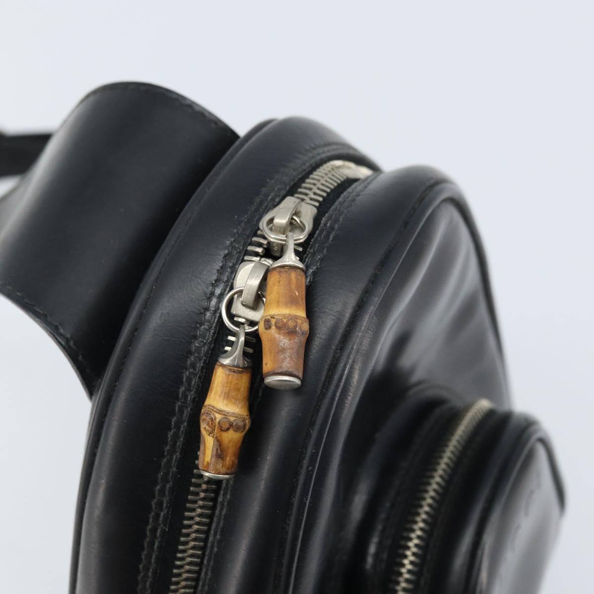 GUCCI Bamboo Shoulder Bag Patent leather Black Silver Auth 173890