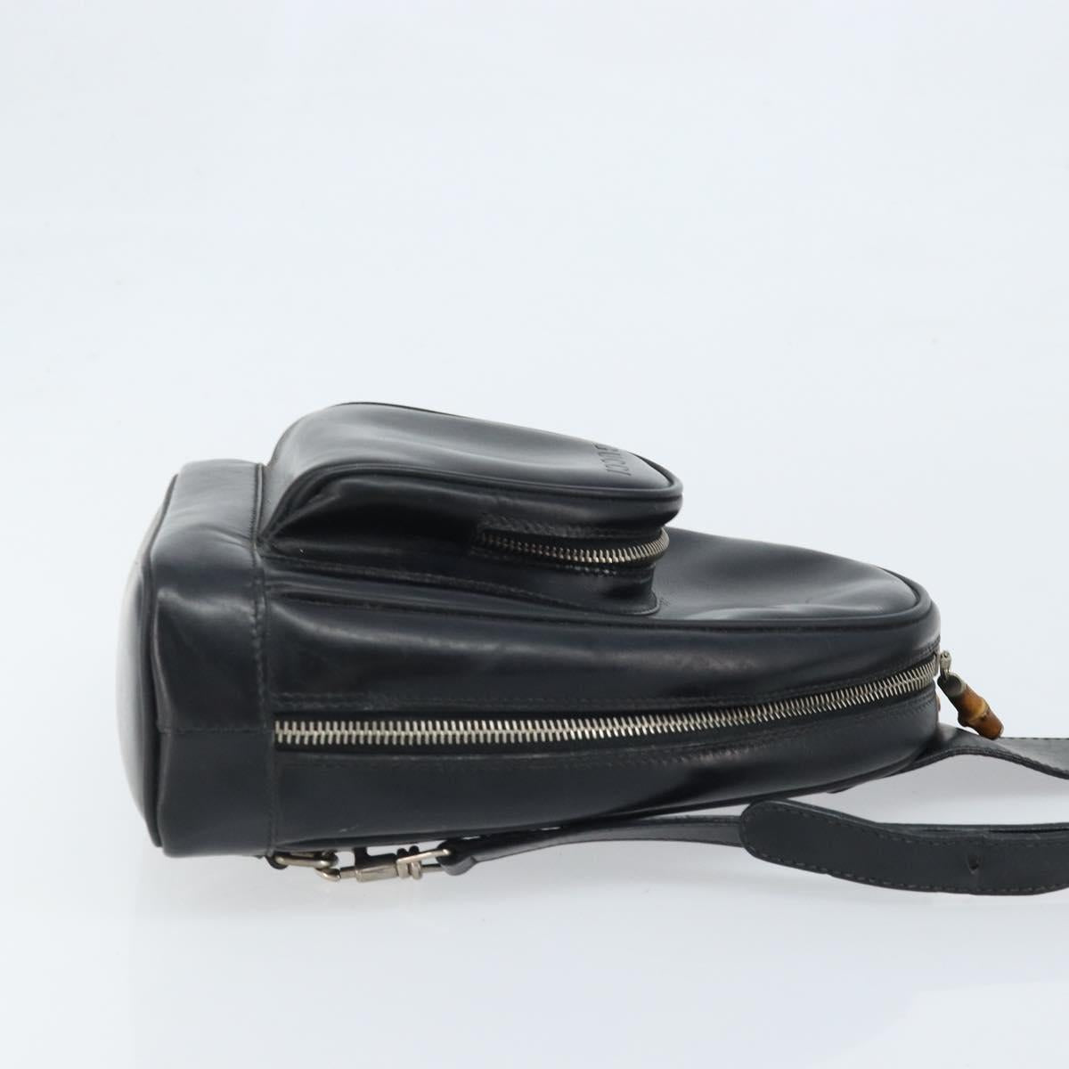 GUCCI Bamboo Shoulder Bag Patent leather Black Silver Auth 173890