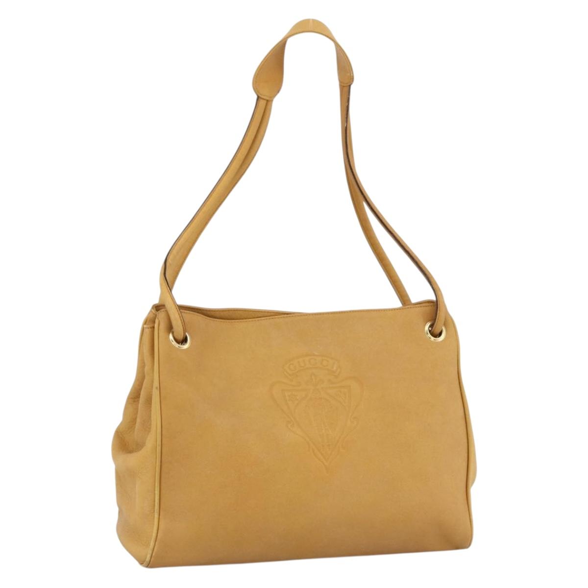 GUCCI Tote Bag Leather Beige Gold Auth 173893
