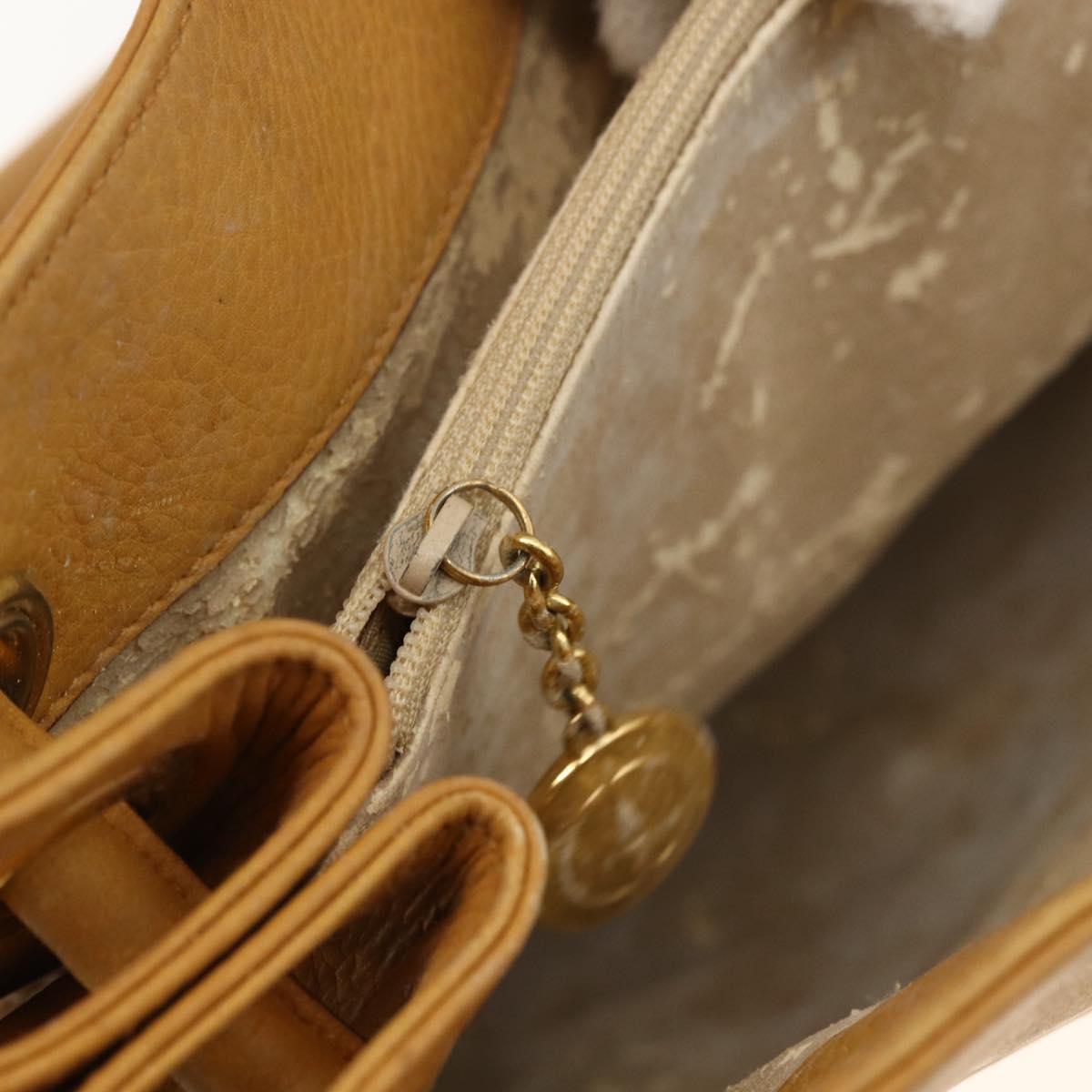 GUCCI Tote Bag Leather Beige Gold Auth 173893