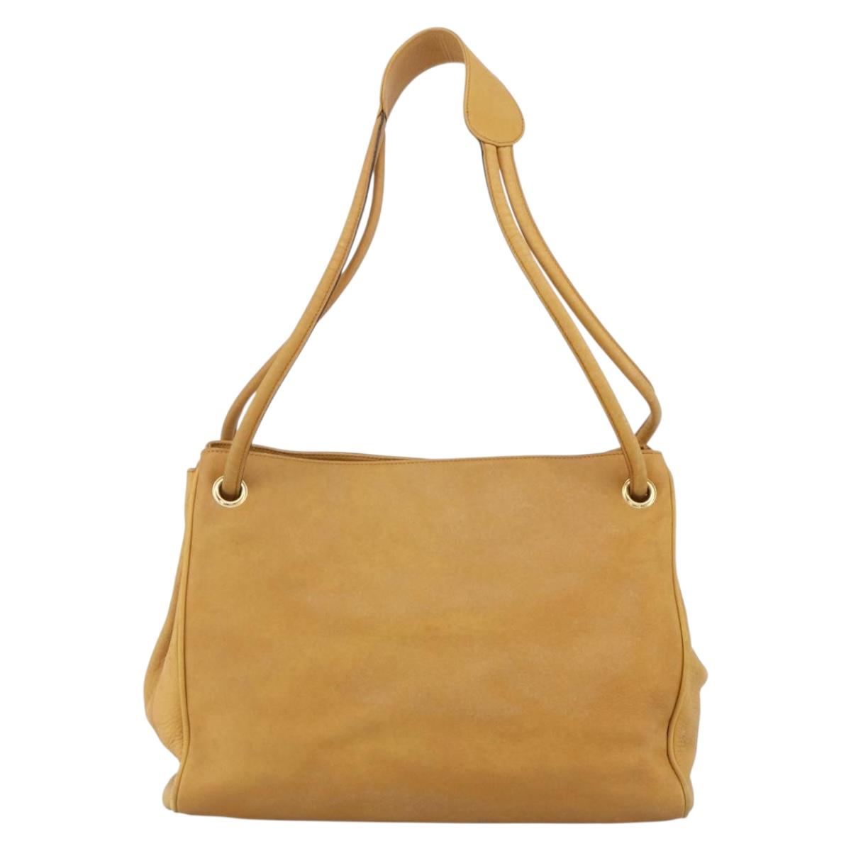 GUCCI Tote Bag Leather Beige Gold Auth 173893